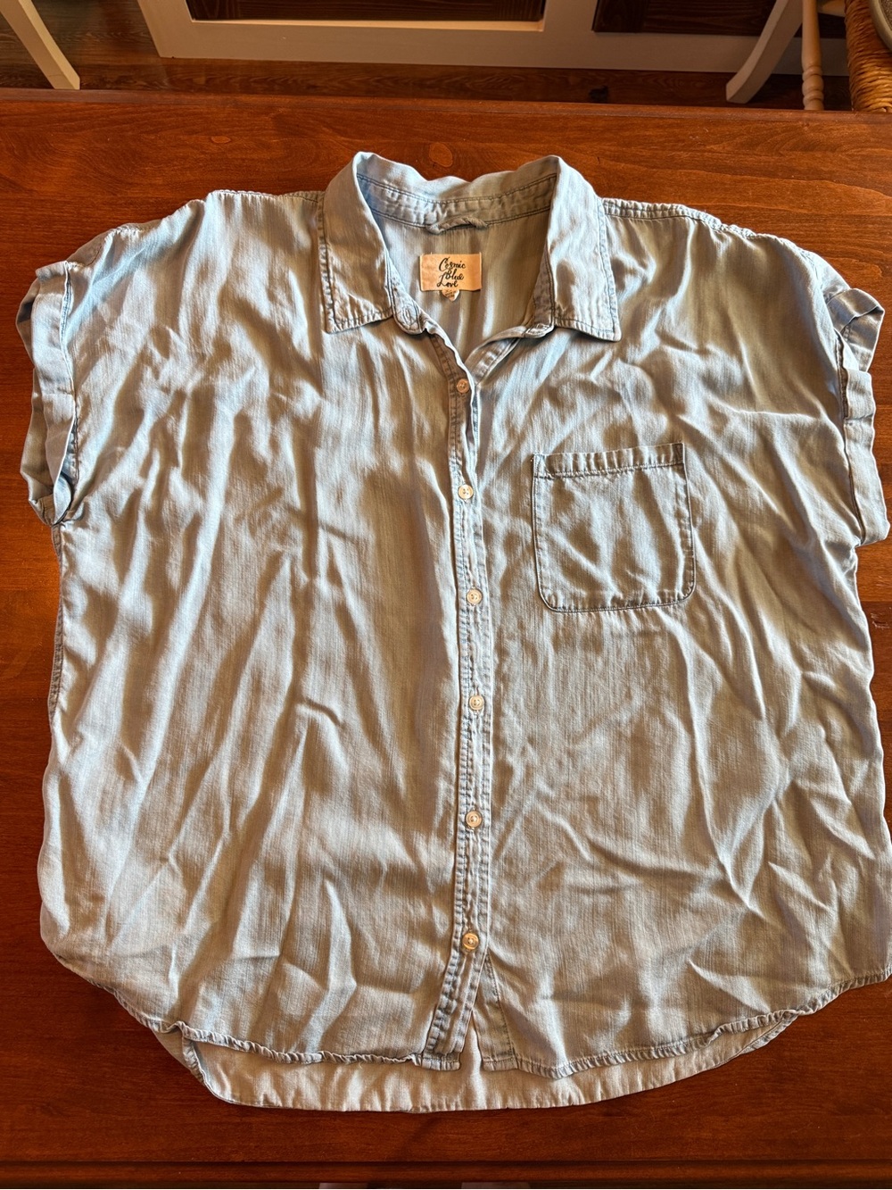 Women's Light Blue Short Sleeve Button-Down Shirt